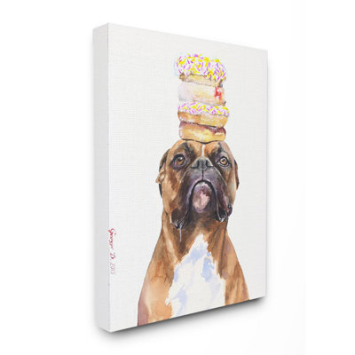 «Boxer and Donuts Funny Dog Pet Animal Watercolor Painting», impression sur toile