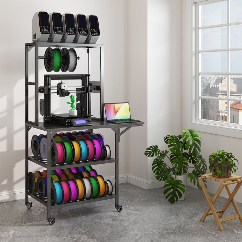 Heavy Duty 3d Printer Stand With Filament Storage Rack, T-shaped Spools Holder Rack With Wheels,d Printer Workbench For 3d Printing Studio