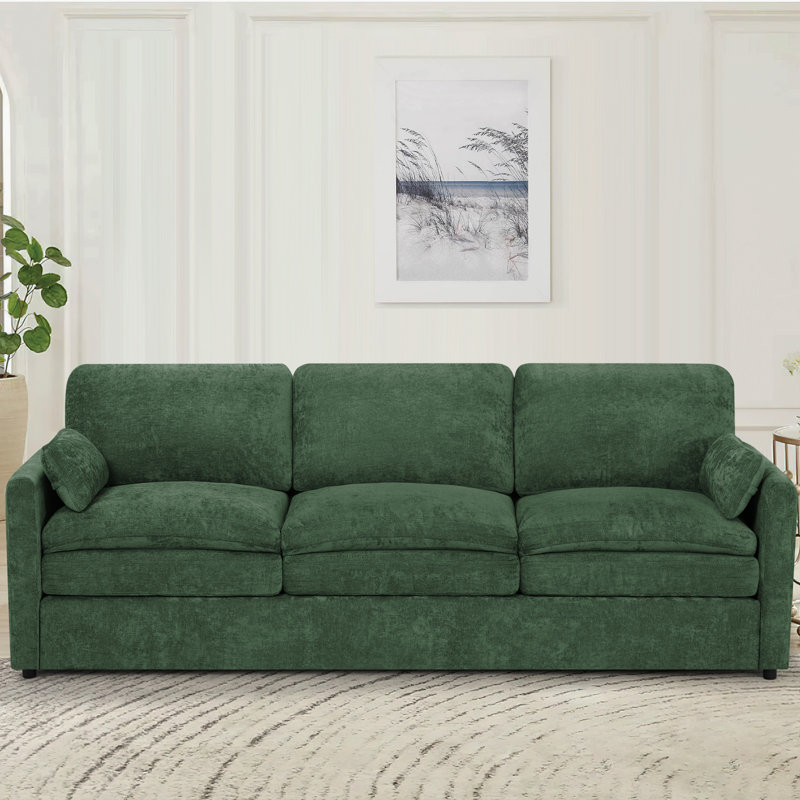 Canapé moelleux moderne de 89 po avec coussin rembourré, canapé en chenille avec 2 coussins bien rembourrés, canapé 3 places pour le salon, la chambre à coucher