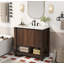 Meuble-lavabo moderne de 36 pouces avec lavabo rectangulaire en céramique, armoire de salle de bain avec grand espace de rangement et portes à fermeture en douceur 45 degrés, 1 tablette ouverte en bas, brun foncé