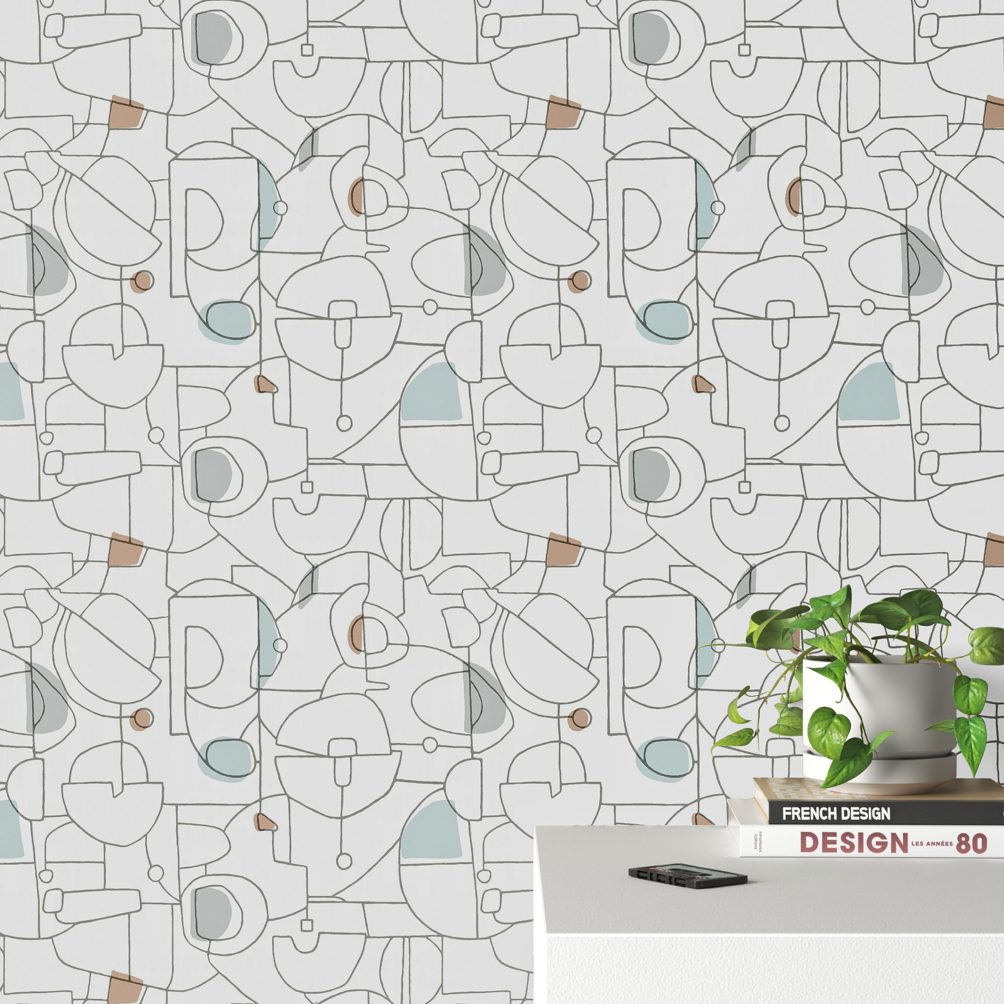 Callie Mid-Century Peel & Stick Geometric Wallpaper, Blue/Brown
