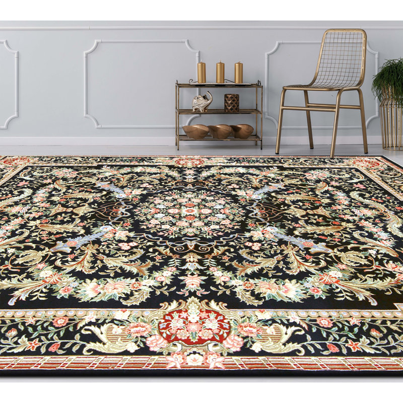 High-Quality Hand-Knotted Black Area Rug