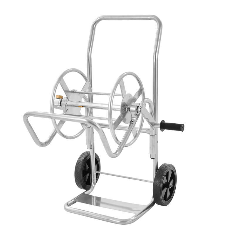 Silver Steel 200 ft. Garden Hose Reel Cart with Manual Crank