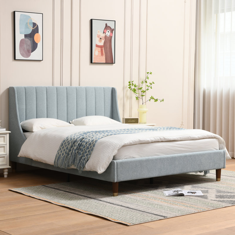 Linvel Upholstered Wingback Platform Bed, Light Blue, Full / Double