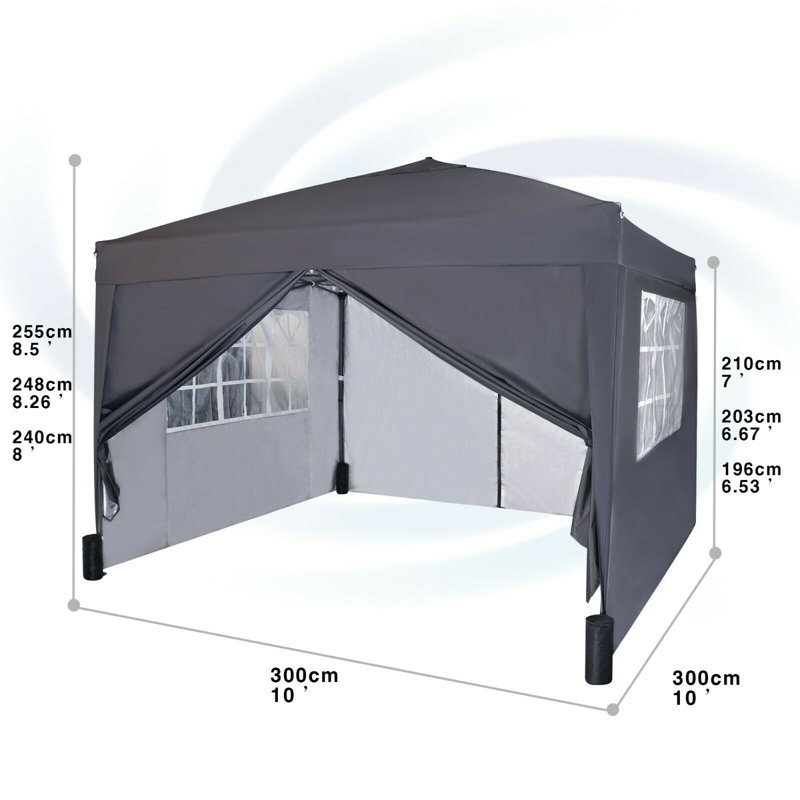 Jarrow 3m x 3m Steel Pop-Up Gazebo, Grey.