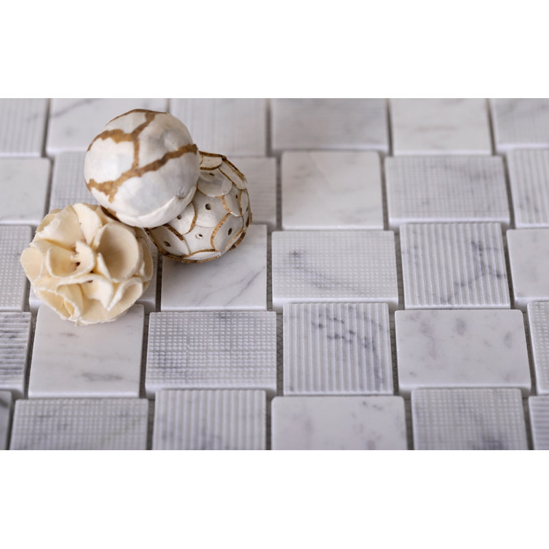 1.6 x 1.9 Marble Basketweave Mosaic Tile, Gray