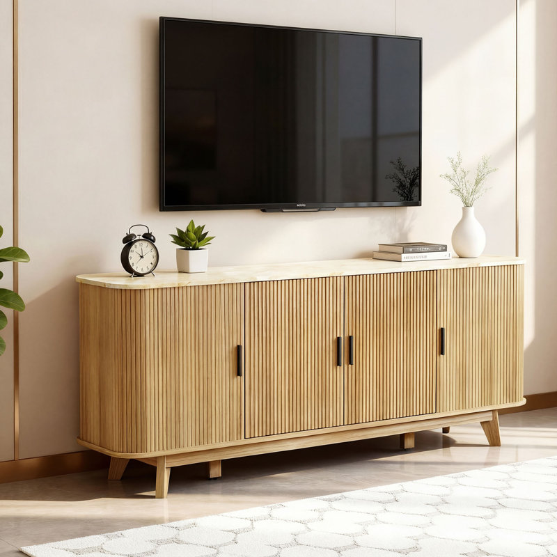 Buffet Sideboard Cabinet With Storage,68.9" Fluted Cabinet With Sliding Door & Adjustable Shelf, Modern Accent Coffee Bar Console Table For Kitchen