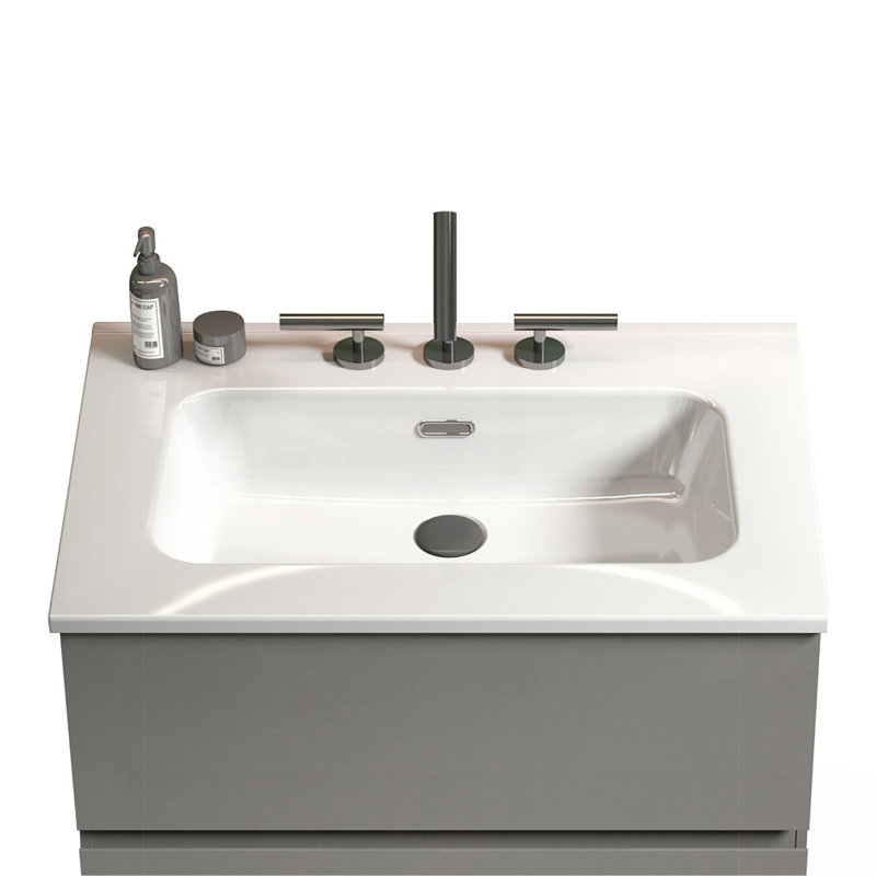 BB0924Y331, cuve en céramique blanche intégrée avec trois trous de robinet pré-percés, ensemble de drain non inclus