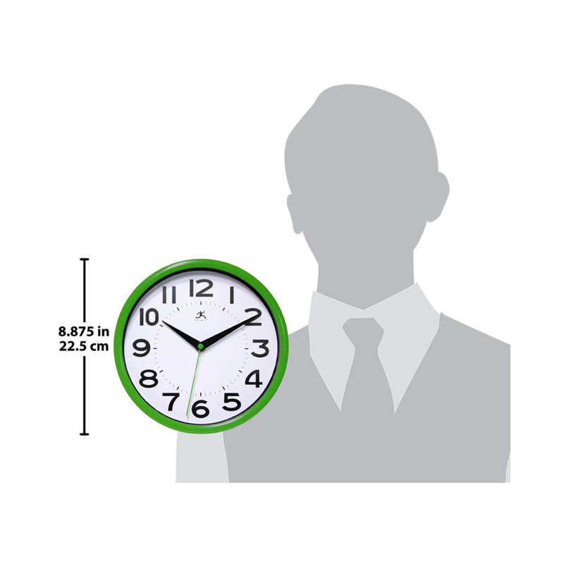 Modern/Contemporary Round Plastic Wall Clock 9 Inches, Green
