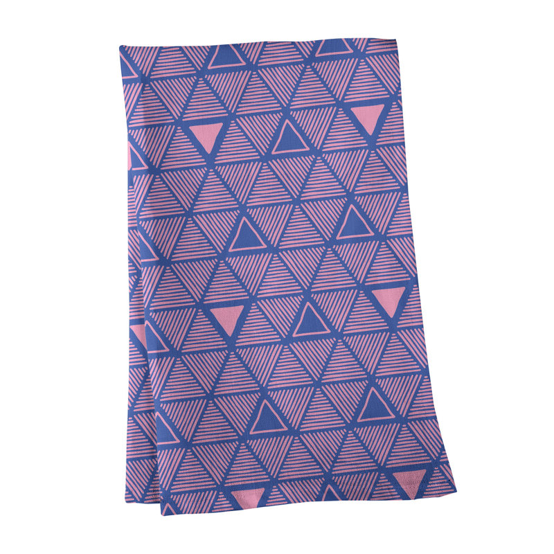 Torchon triangle dessiné à la main, Bleu / pastèque, Polyester sergé