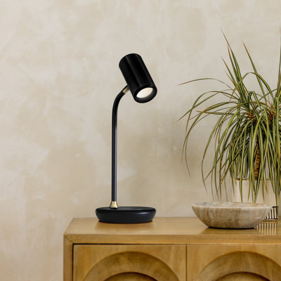 Ezra 16.5 in. Dimmable LED Industrial Desk Lamp with Wireless Charging Pad and Adjustable Lamp Head