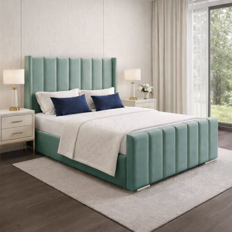 Premium Luxury Wingback Panel Bed Frame, Small Double (4'), Duck Egg
