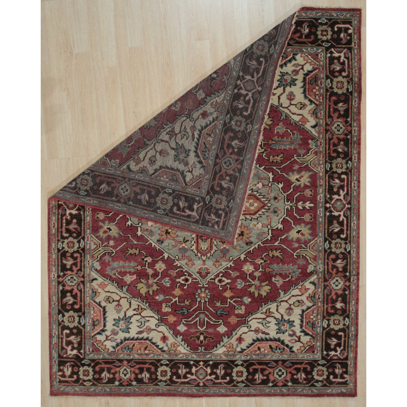 Tapis rectangulaires en laine de style oriental traditionnel noué à la main rouge élégant et durable, Rectangle 6 pi x 9 pi