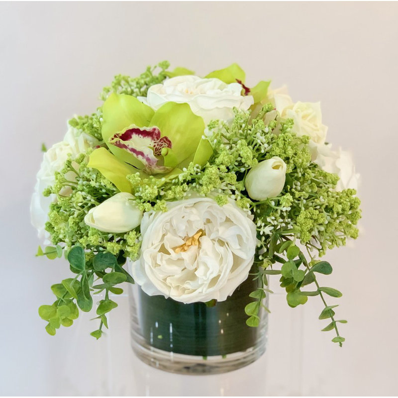 Orchid and Rose Faux Floral in Vase