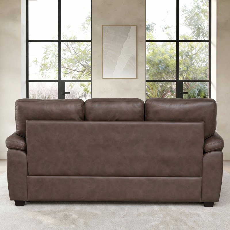  80.5" Leathaire 3-Seater Sofa with 2 Accent Pillows For Modern Living Room, Brown