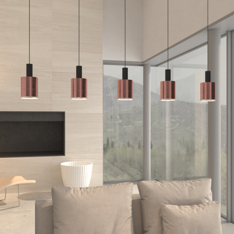 Luminaire suspendu linéaire à 5 lumières pour îlot de cuisine Essoura, Noir / Cuivre