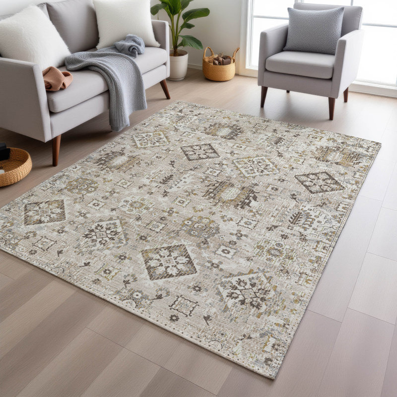 Tapis intérieur / extérieur lavable à la machine Xhevrie, Rectangle 10 pi x 14 pi