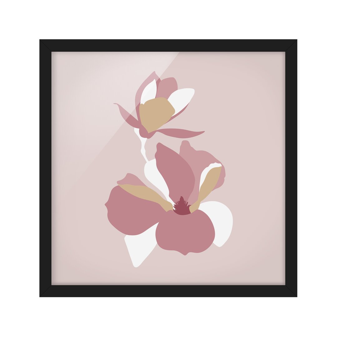 Gerahmtes Poster Line Art Flowers Pastel Pink