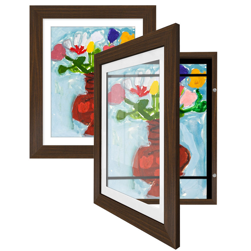 Wiedeman Kids Art Frame 10 x 12.5” with 8.5 x 11” Mat - Composite Wood with Glass (Set of 2), Walnut