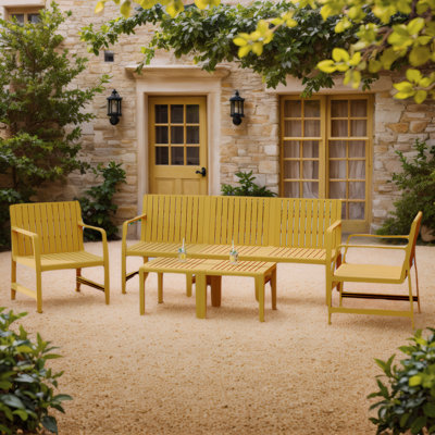 Ensemble de conversation d'extérieur 5 pièces avec canapé 3 places et 2 chaises - Matériau en PP imperméable, tables basses, assemblage facile pour le patio