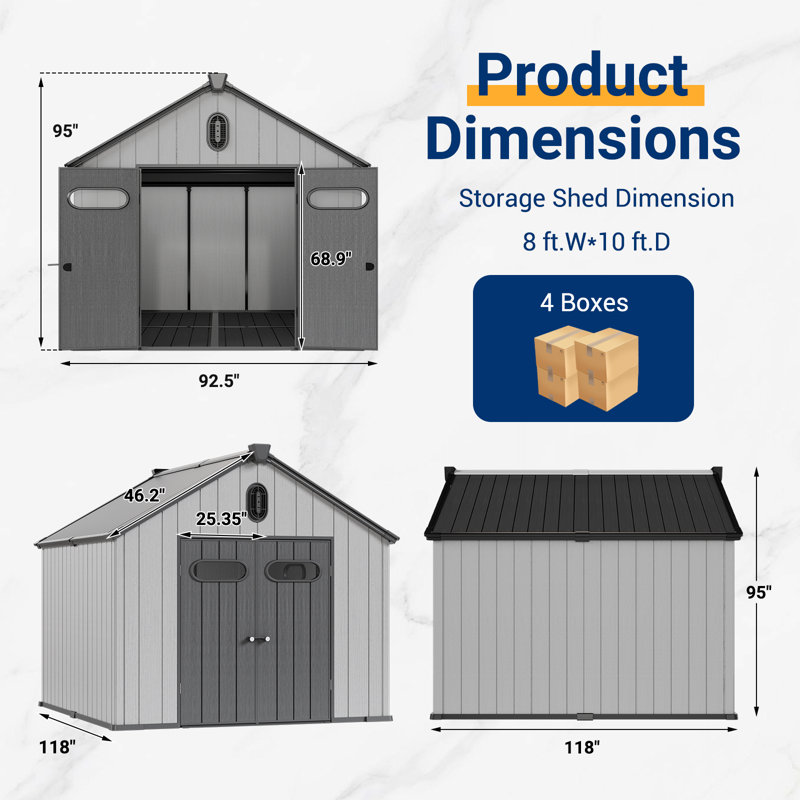 iYofe 8 ft. W x 10 ft. D Resin Storage Shed