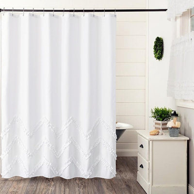 Rideau de douche Farmhouse Chic avec bordure en zigzag à volants, tissu en polyester doux et durable, œillets résistants à la rouille, ourlet lesté, lavable à la machine pour la décoration de la salle de bain