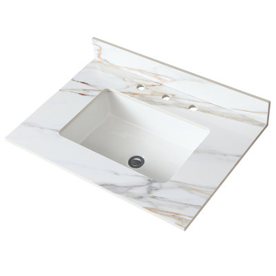 31" White Vanity Top - Rectangular Sink & 4" Backsplash Elegant Style 31 Inch 4