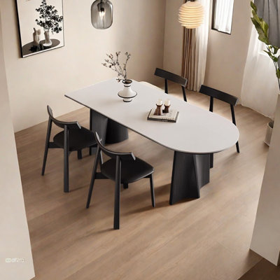 Semicircular Rock Slab Dining Table