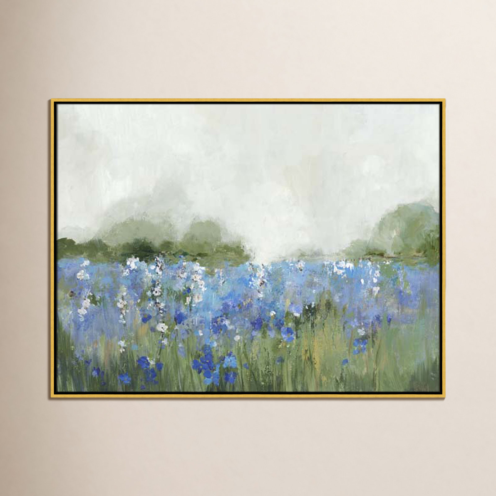 Meadows Bluebels Field "Meadows Bluebells Field" Print, 31.5" H x 41.5" W x 2" D, Gold Framed