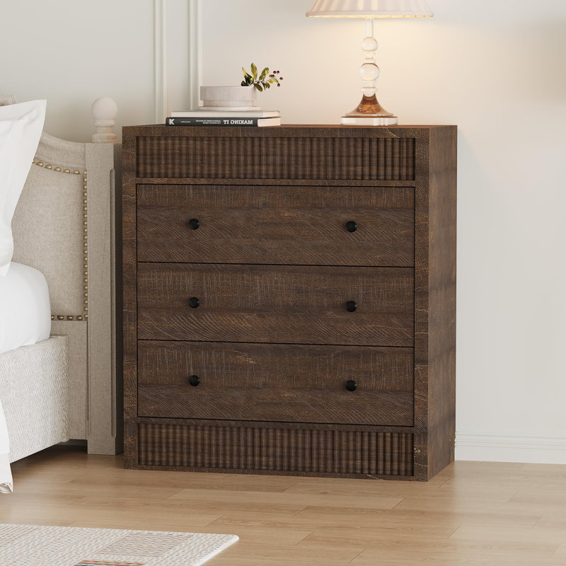 Commode à tiroirs pour chambre à coucher, commode cannelée, armoire de rangement moderne en bois, Brun