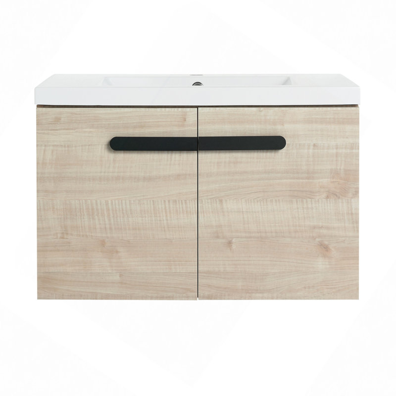 Meuble-lavabo à fermeture en douceur avec lavabo, pour petite salle de bain, 30", Chêne clair / Noir