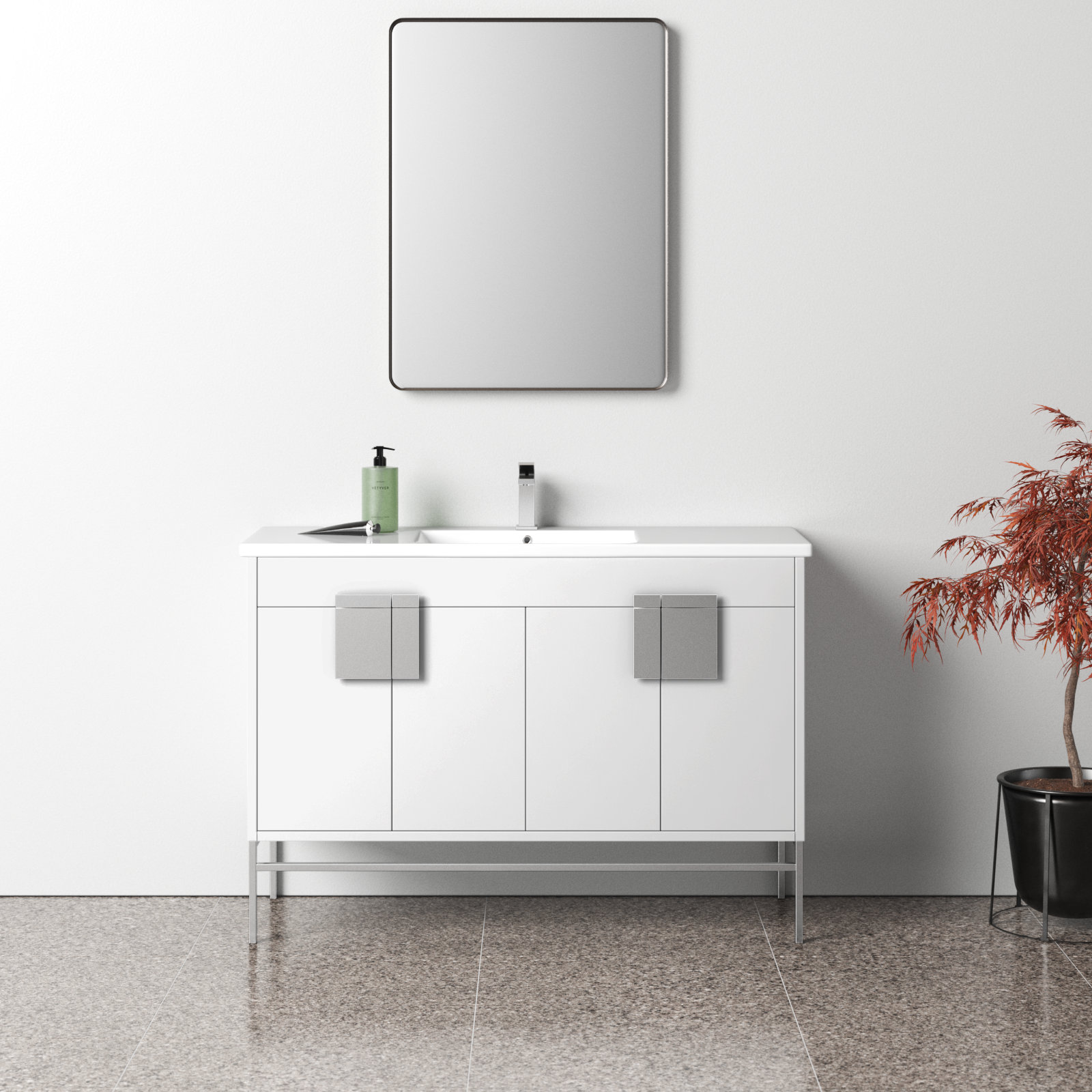 Maisie 48'' Single Bathroom Vanity, White, Polish Chrome