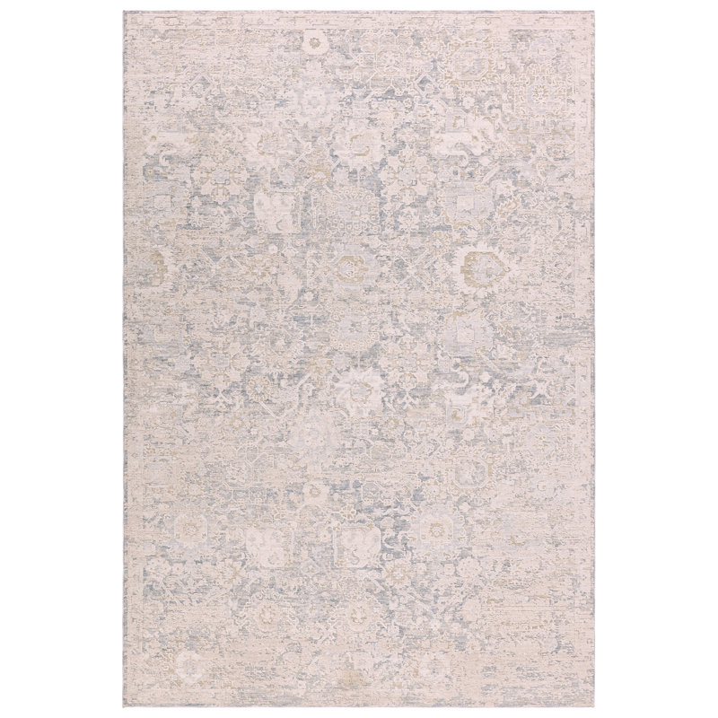 Tapis crème et bleu Twig ZAR02, Rectangle 7 pi 6 po x 9 pi 6 po