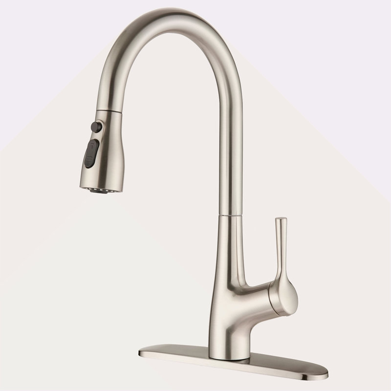 Robinet d'évier de cuisine à poignée simple, Nickel brossé