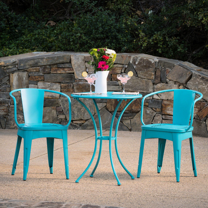 Extérieur 3 pièces en métal Kd - Mobilier en fer thermolaqué bleu sarcelle