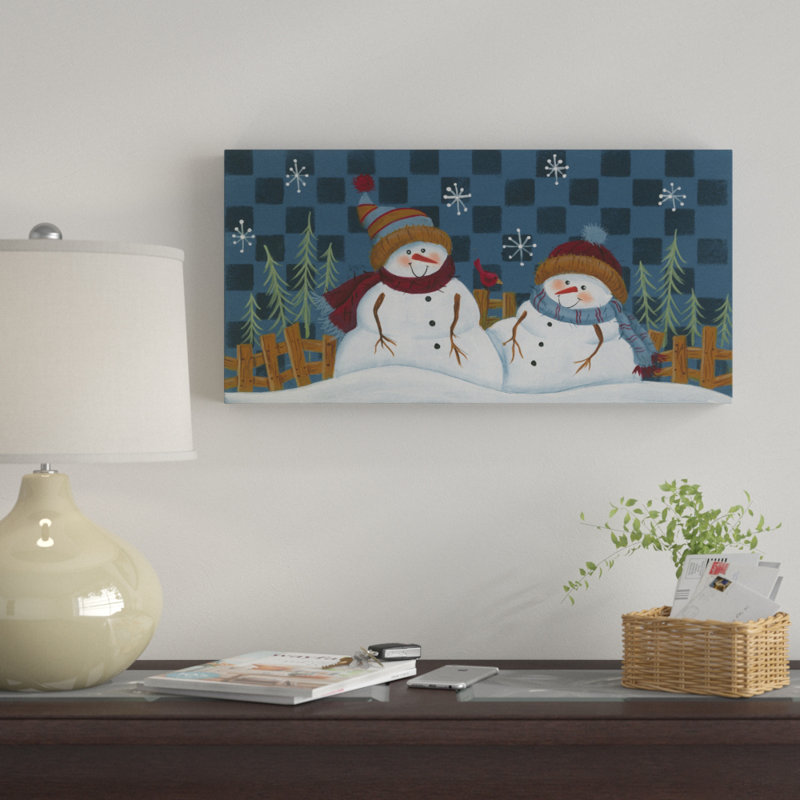 « snow bonhommes on checkers », art sur toile, H 10 po x l 19 po x P 2 po