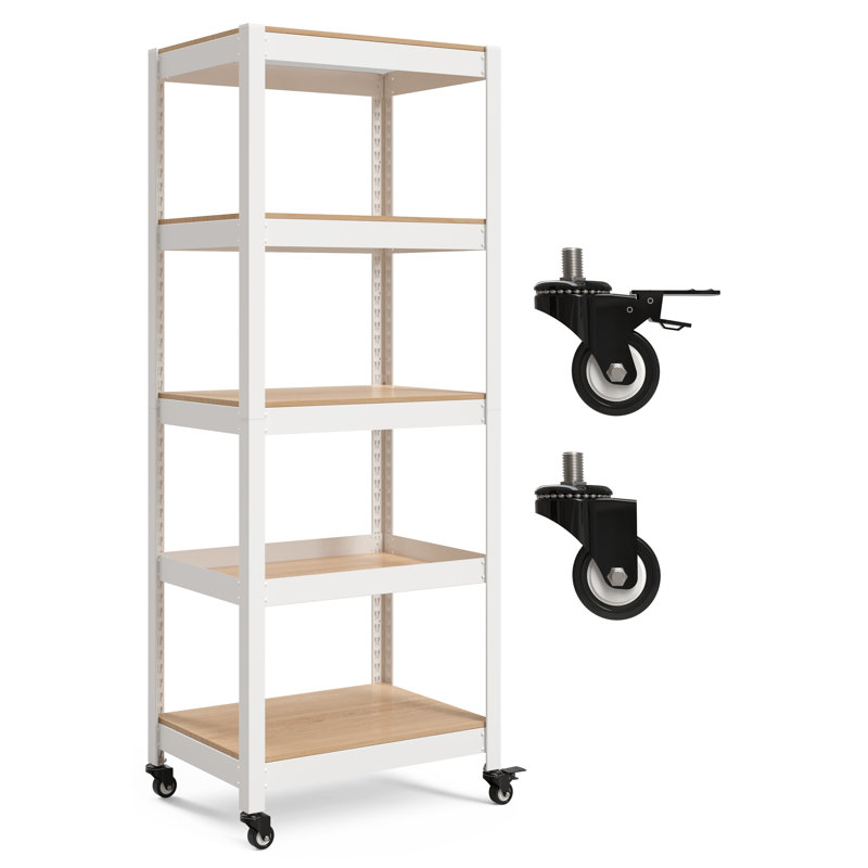  Chariot roulant robuste à 5 niveaux de 24,4 po avec tablettes réglables, blanc, paquet de 1, (S)24.4"W, Blanc