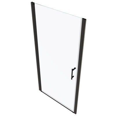 Universal Pivot Shower Door In Matte Black, 1 3/8" Adjustable. 1/4" Tempered Glass, 36000 Times Tested, Leakage, Easy Install, , Suits 28-29 3/8 With Adjustment, Black. Installation, Fits