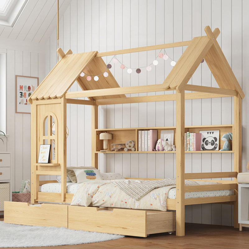 Lits simples avec tiroirs de rangement, Naturel , Lit simple 