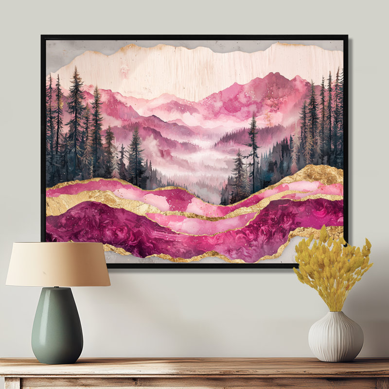 Ruby Crystal Lake Into The Pine Forest I - lac, art mural, H 30 po x l 40 po, Picture Framed, Noir