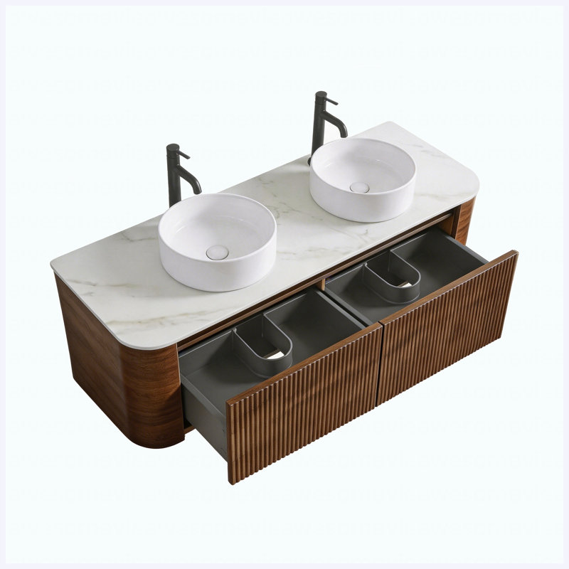 Bathroom Vanity with Top, Walnut, 71"