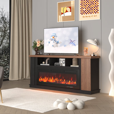 70" Fireplace TV Stand with Glass Electric Fireplace For TVs Up To 80"
