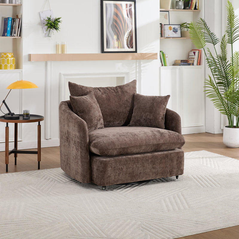 Modern 46.1" Swivel Chair Oversized Single Sofa Armchairs With 3 Pillows, Brown
