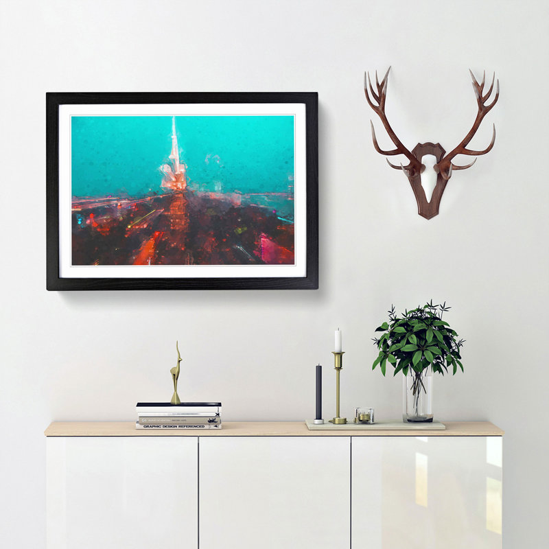 New York the Never-Ending City in Abstract - Picture Frame Graphic Art Print, 62cm H x 87cm W x 2cm D, Black Framed