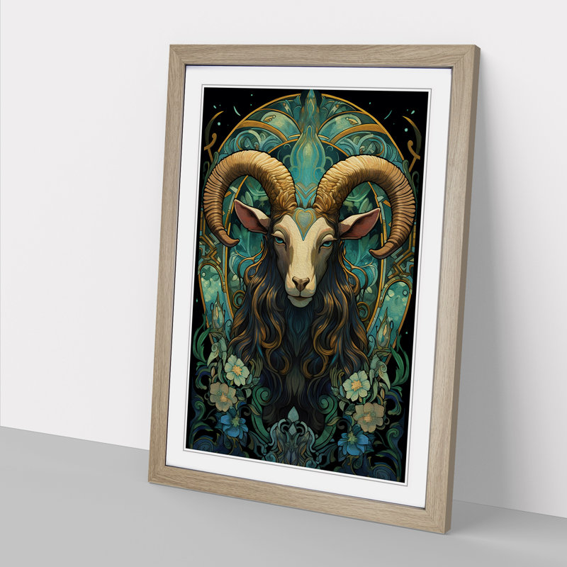 Goat Nouveau - Framed Print, Oak, 34cm H x 25cm W x 2cm D