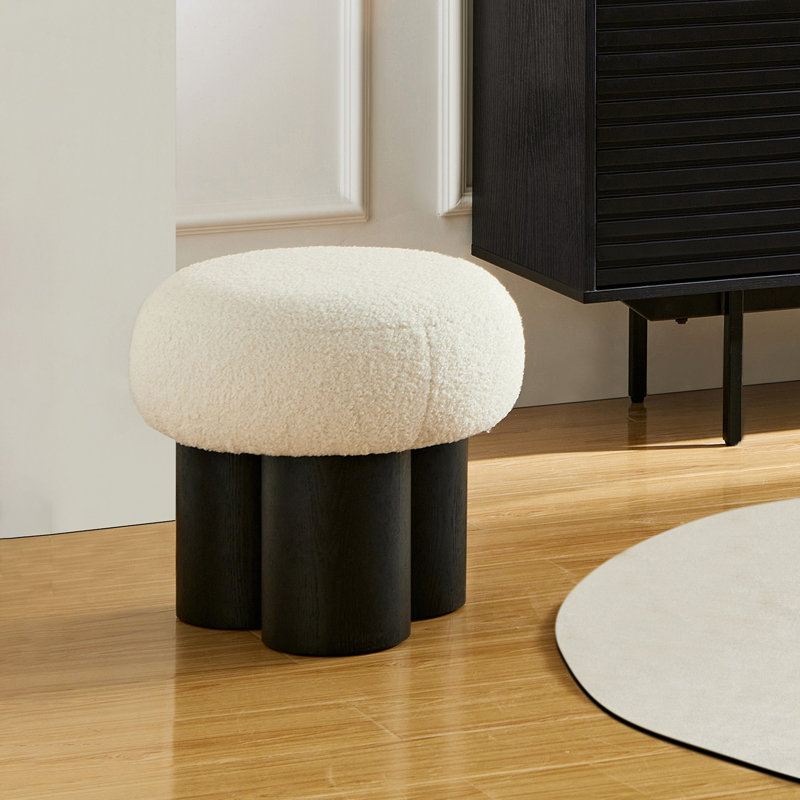 Tabouret champignon, siège en laine d'agneau, tuyau en PVC tonneau, Noir, Blanc