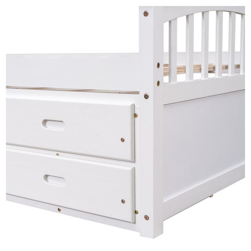 Lit plateforme simple blanc avec 6 tiroirs de rangement, cadre de lit pour enfant en bois massif avec tête et pied de lit