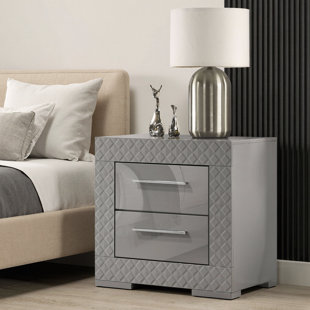25.5" High-Gloss Nightstand - Modern Italian Style