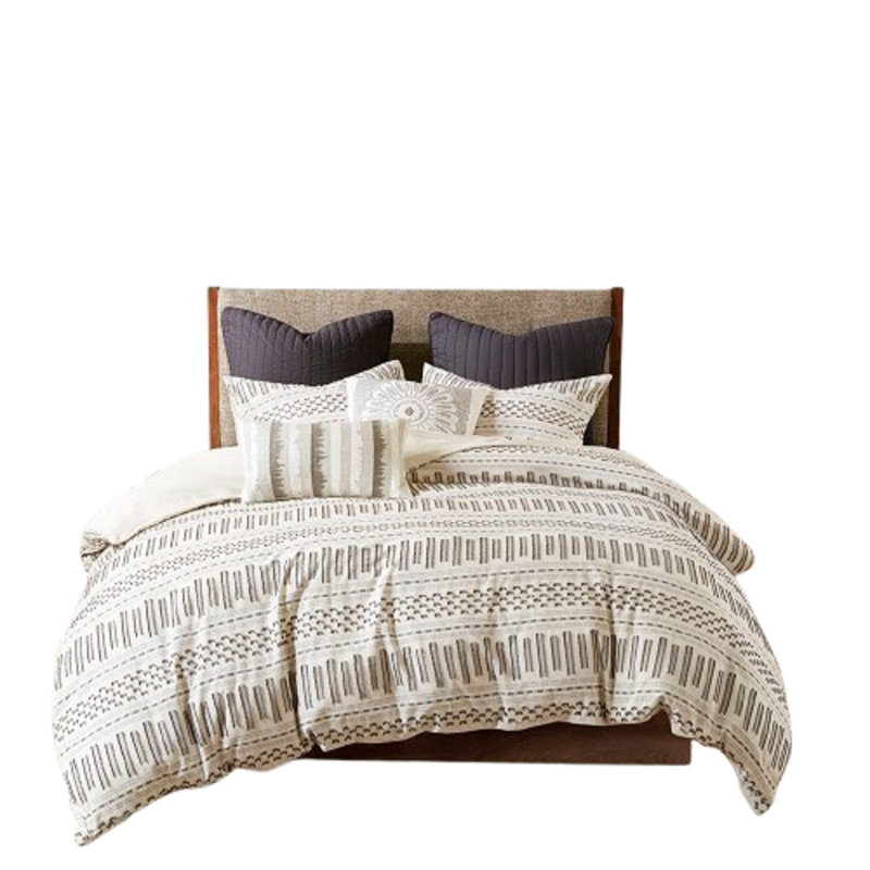 Literie en coton Mackinzey, Housse de couette double / grand + 2 taies décora, Ivoire / gris anthracite
