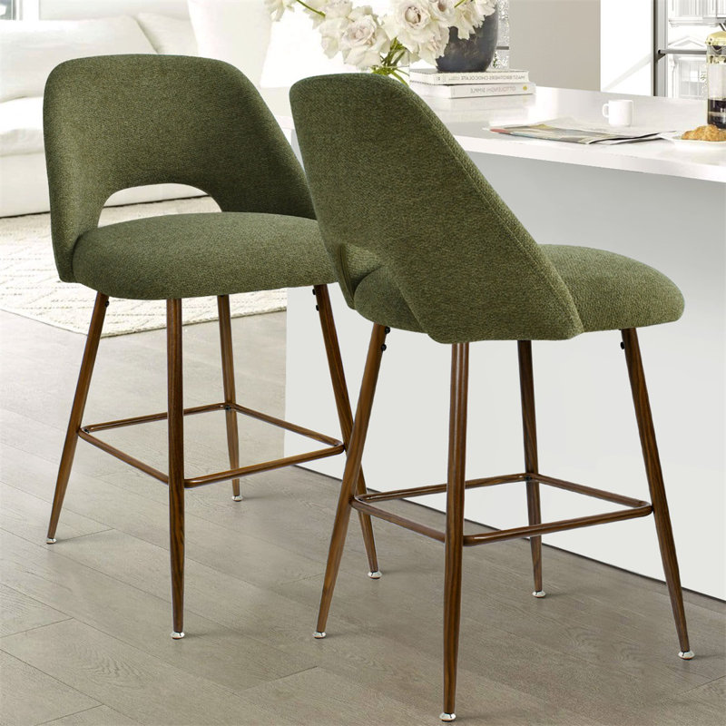 Berneta 26" H Upholstered Counter Stools, Green, 2